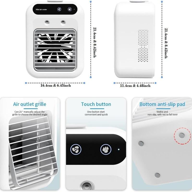 Portable Air Conditioner, USB Rechargeable Air Cooler Fan, Water Cooling Fan, Air Conditioning for Room Office, Universal Accessories