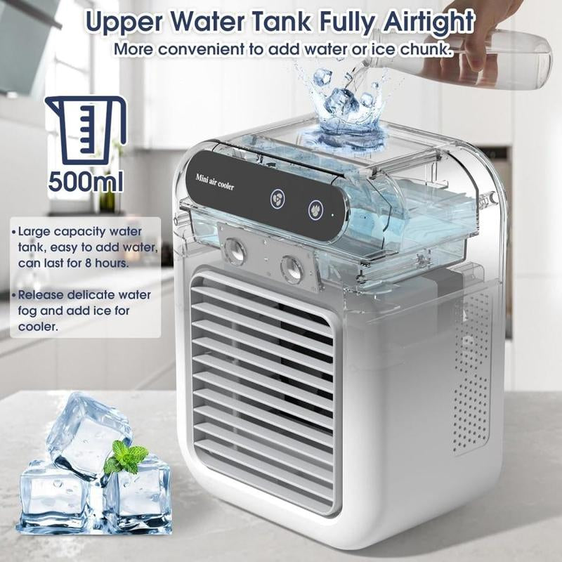 Portable Air Conditioner, USB Rechargeable Air Cooler Fan, Water Cooling Fan, Air Conditioning for Room Office, Universal Accessories